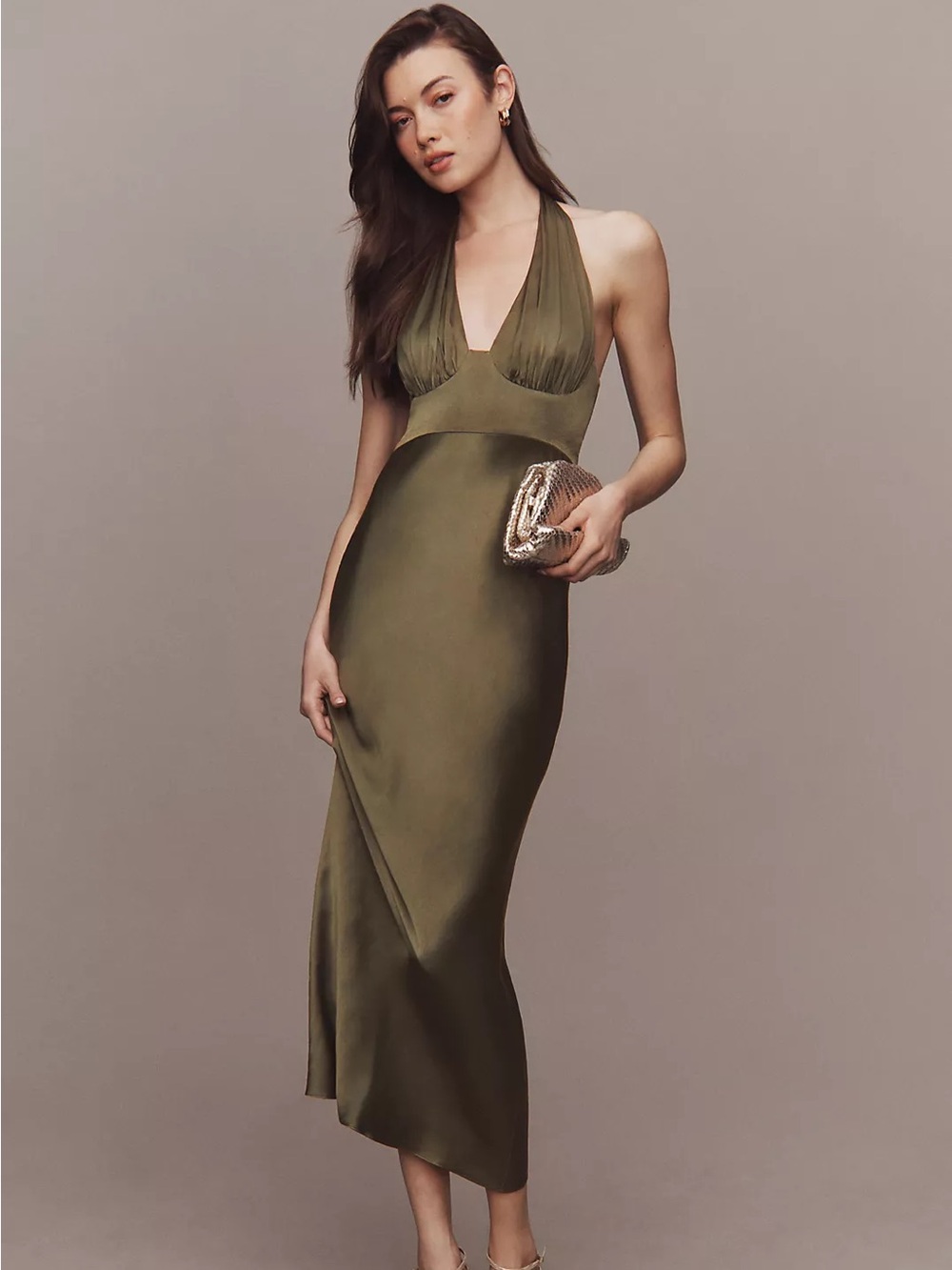 Shona Joy Olive One-Shoulder Satin Evening Dress